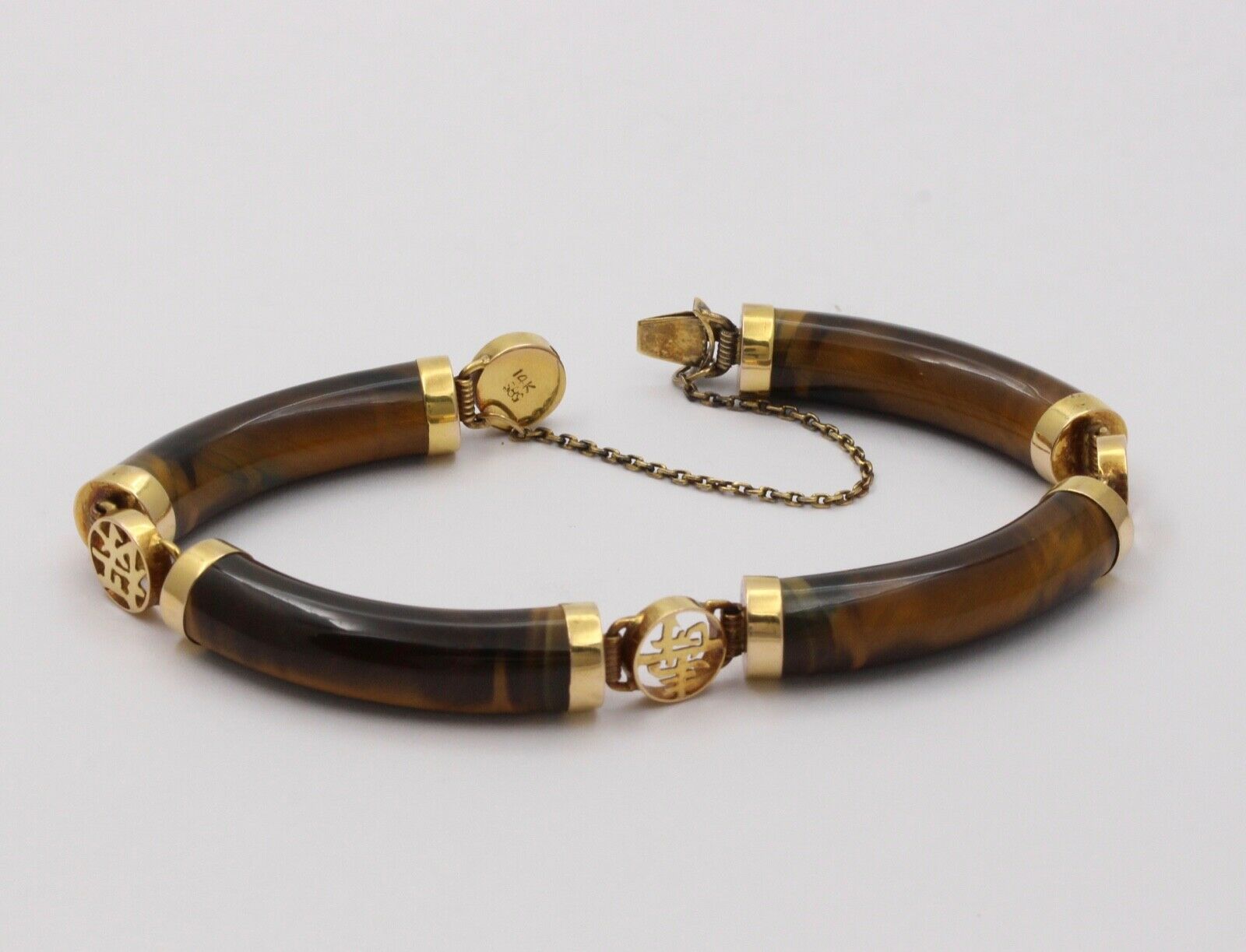 Vintage Tiger Eye 14K Yellow Gold Bracelet