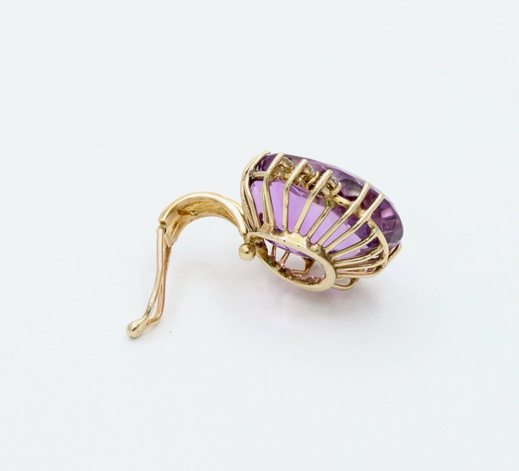 Vintage Ladies Amethyst Diamonds 14K Yellow Gold Pendant
