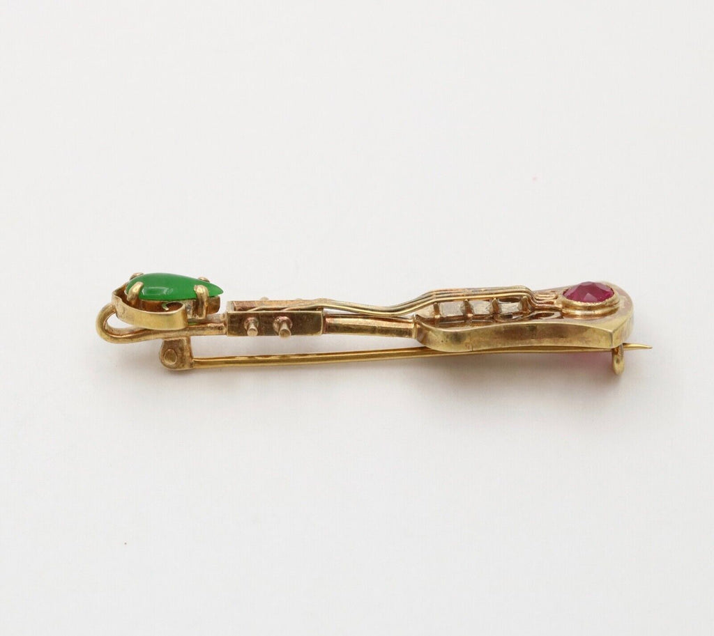 Vintage 18K Yellow Gold Chrysoprase & Pink Tourmaline Chinese Ukulele , Guitar B