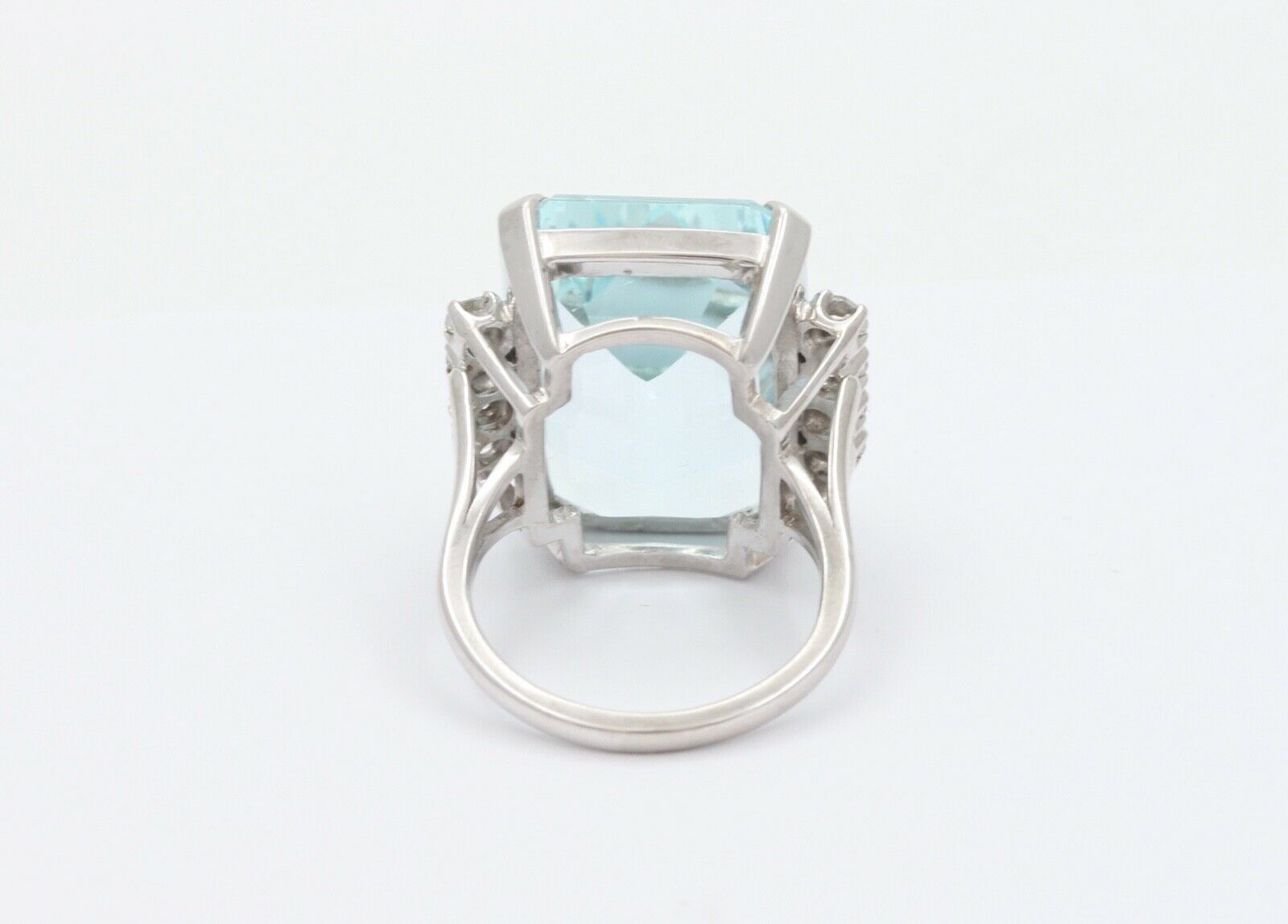 Huge Vintage 14K White Gold 26 Carat Aquamarine Diamond Statement Ring
