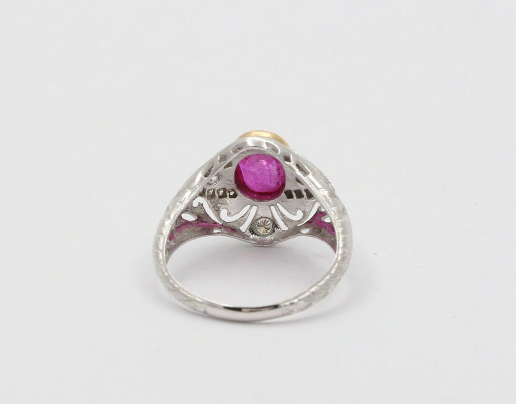 Vintage Burma Ruby Filigree Diamond 18K Gold Ring , Engagement Ring.