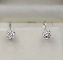 Load image into Gallery viewer, Sweet 14K White Gold Floral Round Cut Diamond Earrings
