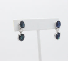 Load image into Gallery viewer, Elegant Blue Sapphires Diamonds 18K White Gold Dangle Earrings
