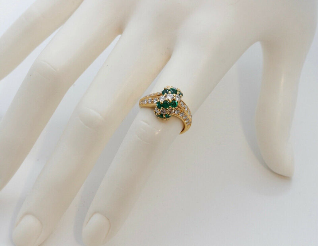 Vintage Bypass Diamonds and Emeralds 14K Yellow Gold Ring
