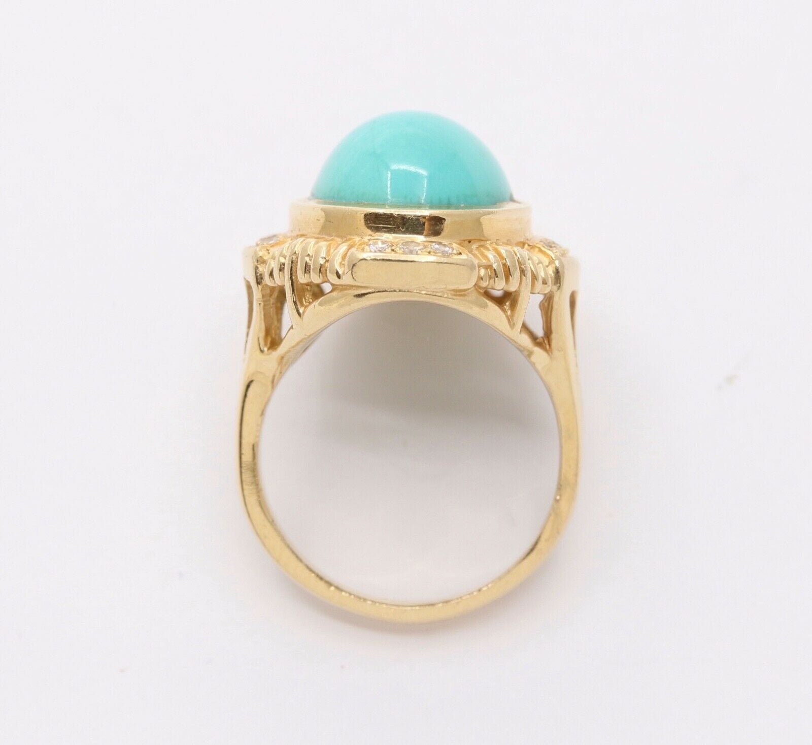 Vintage Turquoise Diamonds 14K Yellow Gold Ring