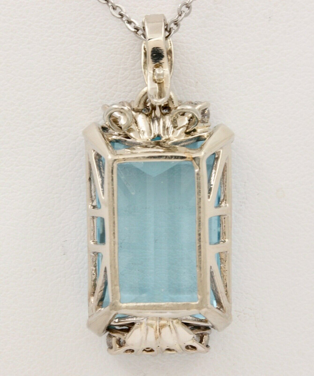 Vintage Aquamarine Diamonds 14K White Gold Pendant