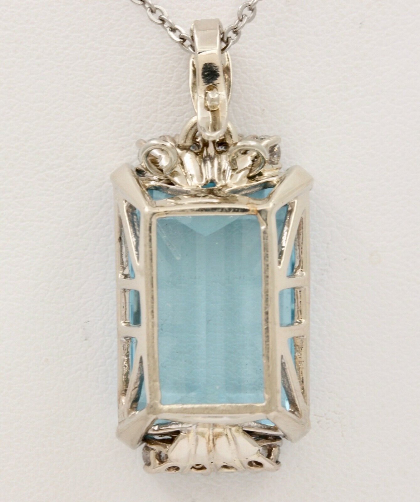 Vintage Aquamarine Diamonds 14K White Gold Pendant
