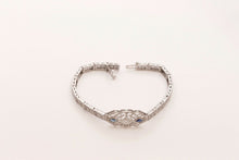 Load image into Gallery viewer, Art Deco Diamond Blue Sapphire 14K White Gold Filagree Bracelet
