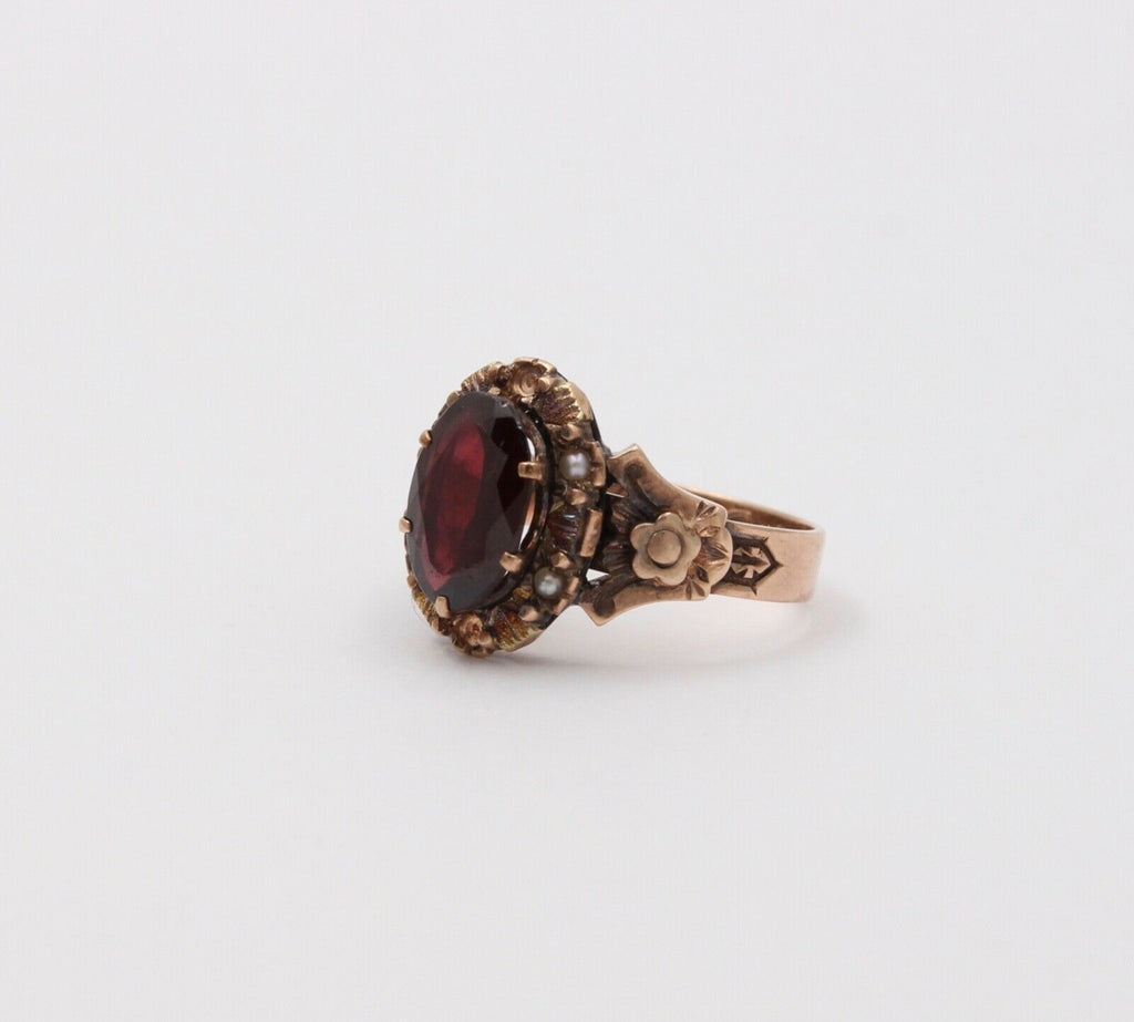 Victorian 9K Rose Gold Garnet Solitaire Ring, Statement Ring