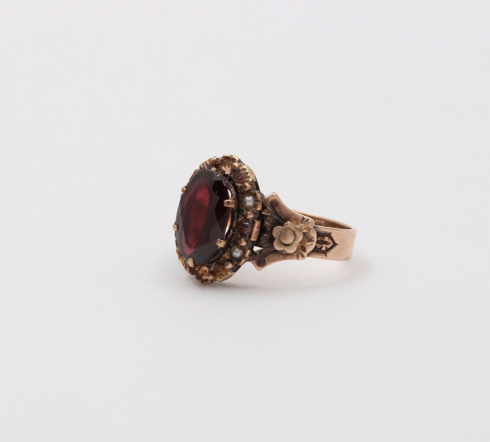 Victorian 9K Rose Gold Garnet Solitaire Ring, Statement Ring