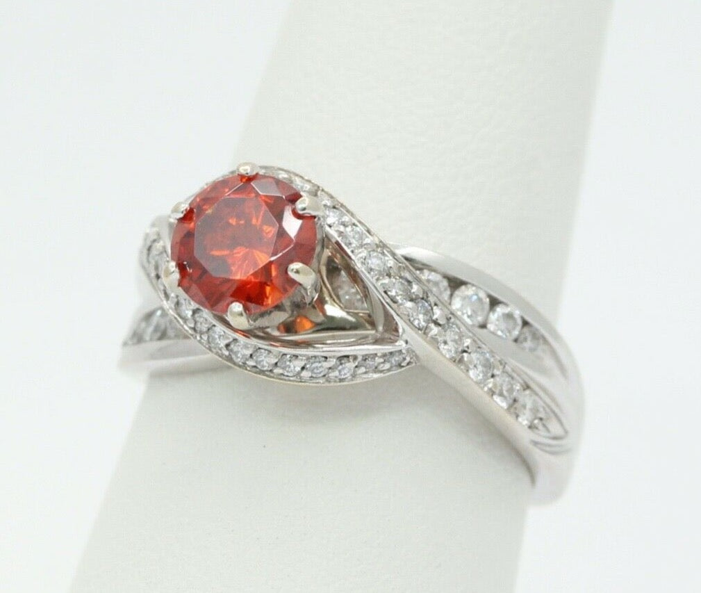 Vintage Ladies Spessartite Garnet Diamonds 18K White Gold Ring