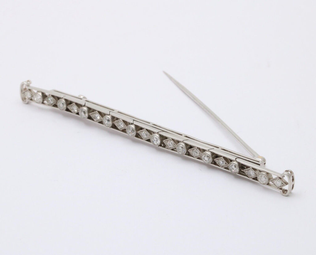 Vintage Platinum Diamond 3.5 Inches Wide Large Bar Pin, Estate Jewelry
