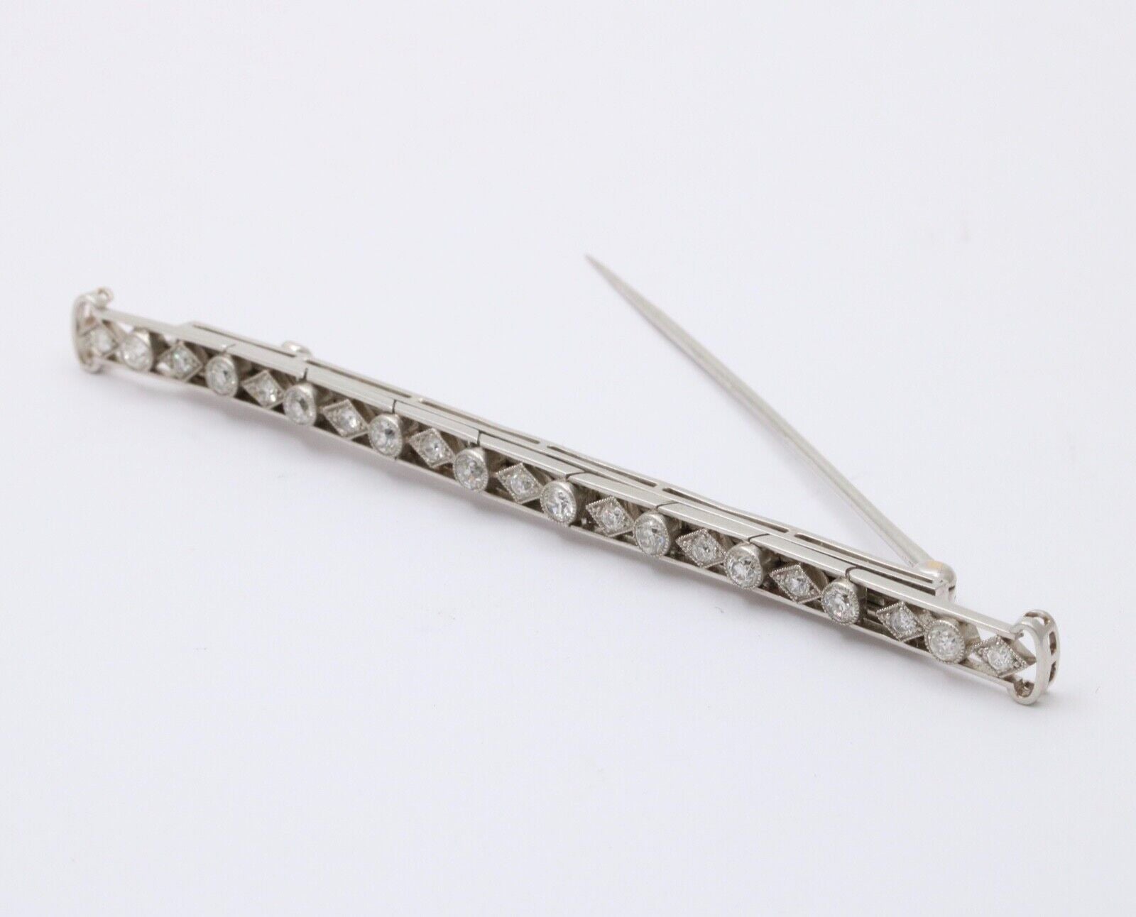 Vintage Platinum Diamond 3.5 Inches Wide Large Bar Pin, Estate Jewelry