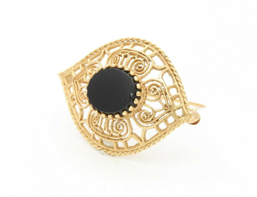 Vintage 14K Yellow Gold Black Onyx Eye Brooch