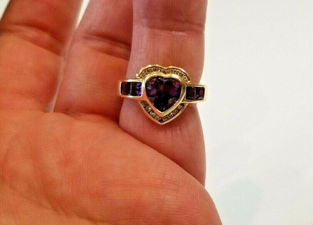 Heart Amethyst Diamonds 14K Yellow Gold Ring