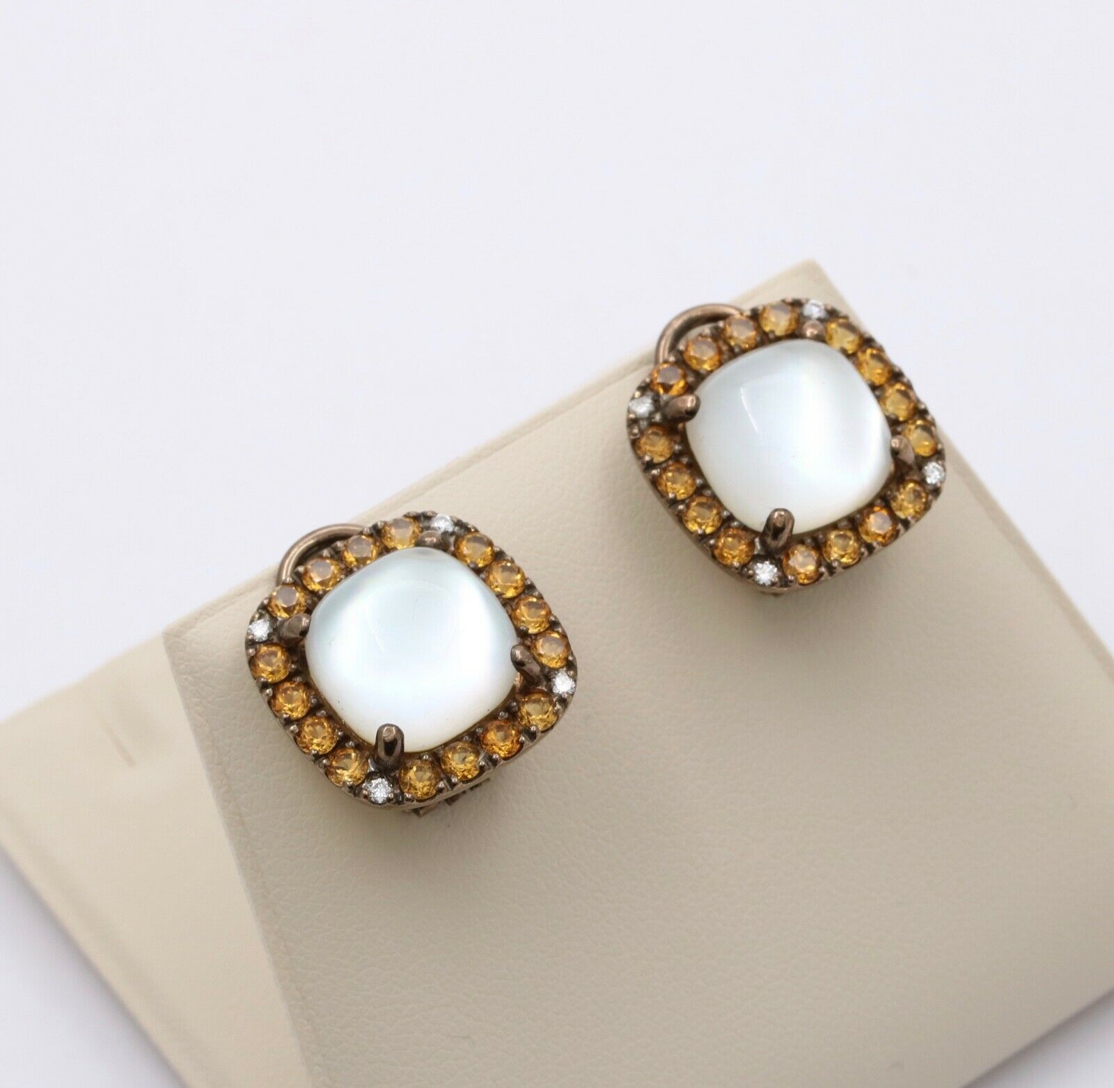Vintage Italian Zoccai Crystal Diamonds Citrine 18K Earrings