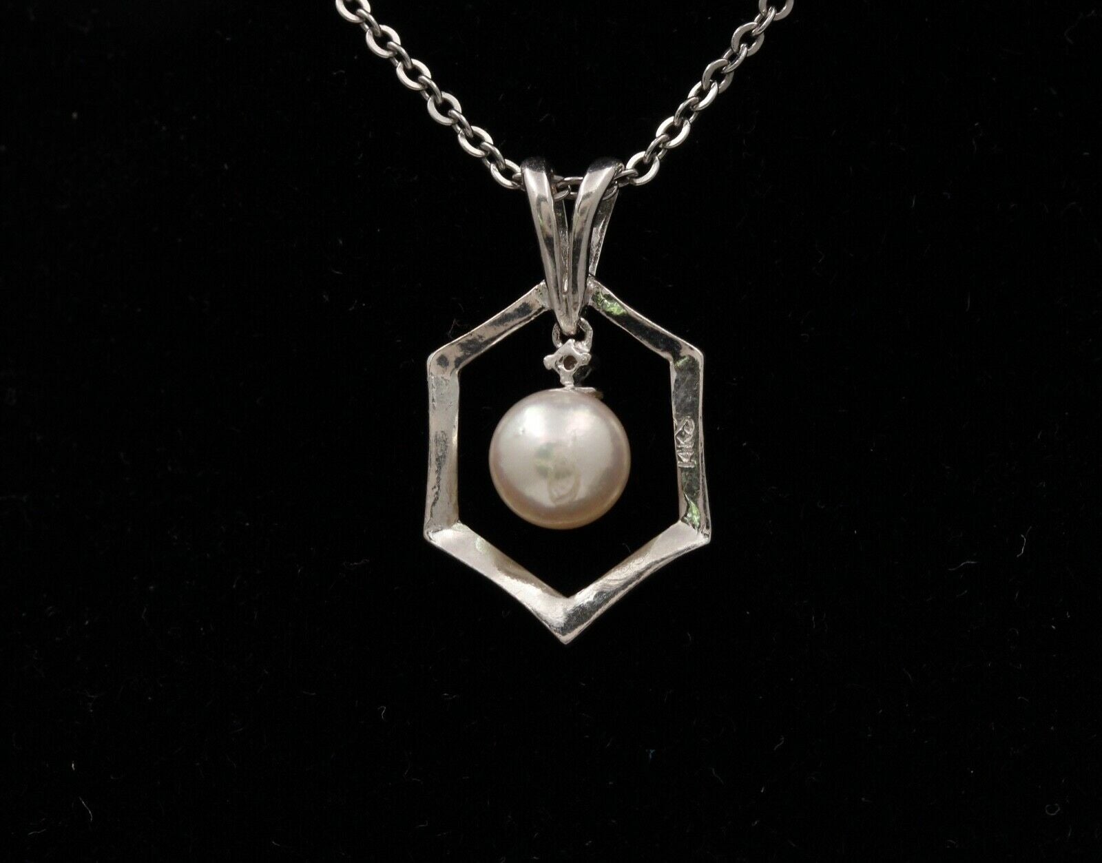 Estate 14K White Gold 6.5 mm Pearl Pendant, Bridal Jewelry.