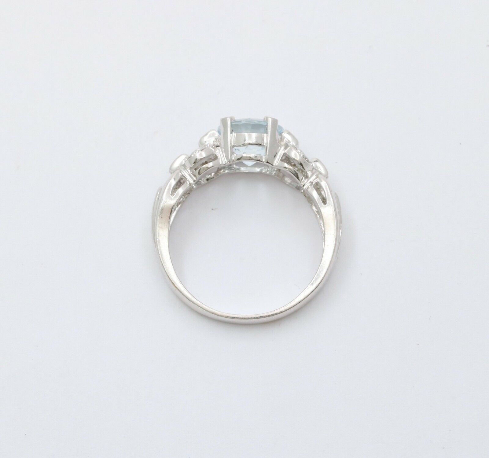 Vintage 14K White Gold Aquamarine Diamond Ring Band, Engagement Ring.