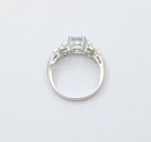 Load image into Gallery viewer, Vintage 14K White Gold Aquamarine Diamond Ring Band, Engagement Ring.
