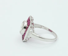 Load image into Gallery viewer, Beautiful Art Deco Style 18K White Gold Diamond Rubies Engagement Ring
