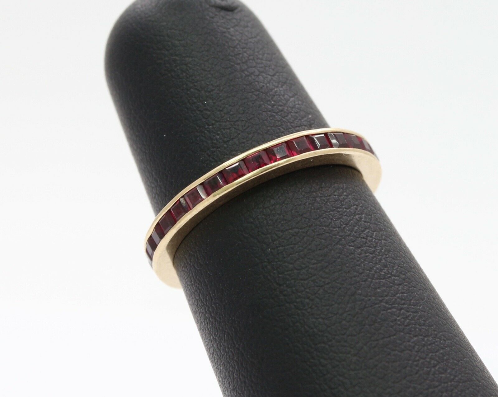 Vintage Emerald French Cut Rubies 14K YG Eternity Band Ring