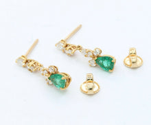 Load image into Gallery viewer, Vintage 14K Yellow Gold Emerald Diamond Drop Earrings
