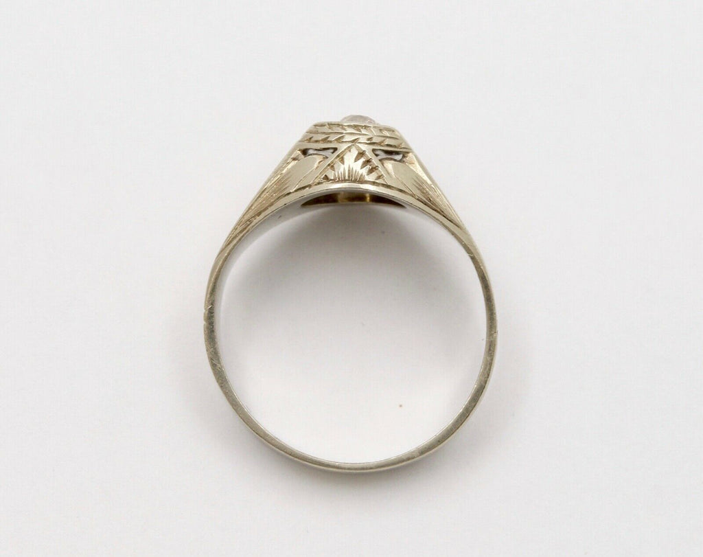 Art Deco Diamond 18K White Gold Ring Band, Engagement Ring