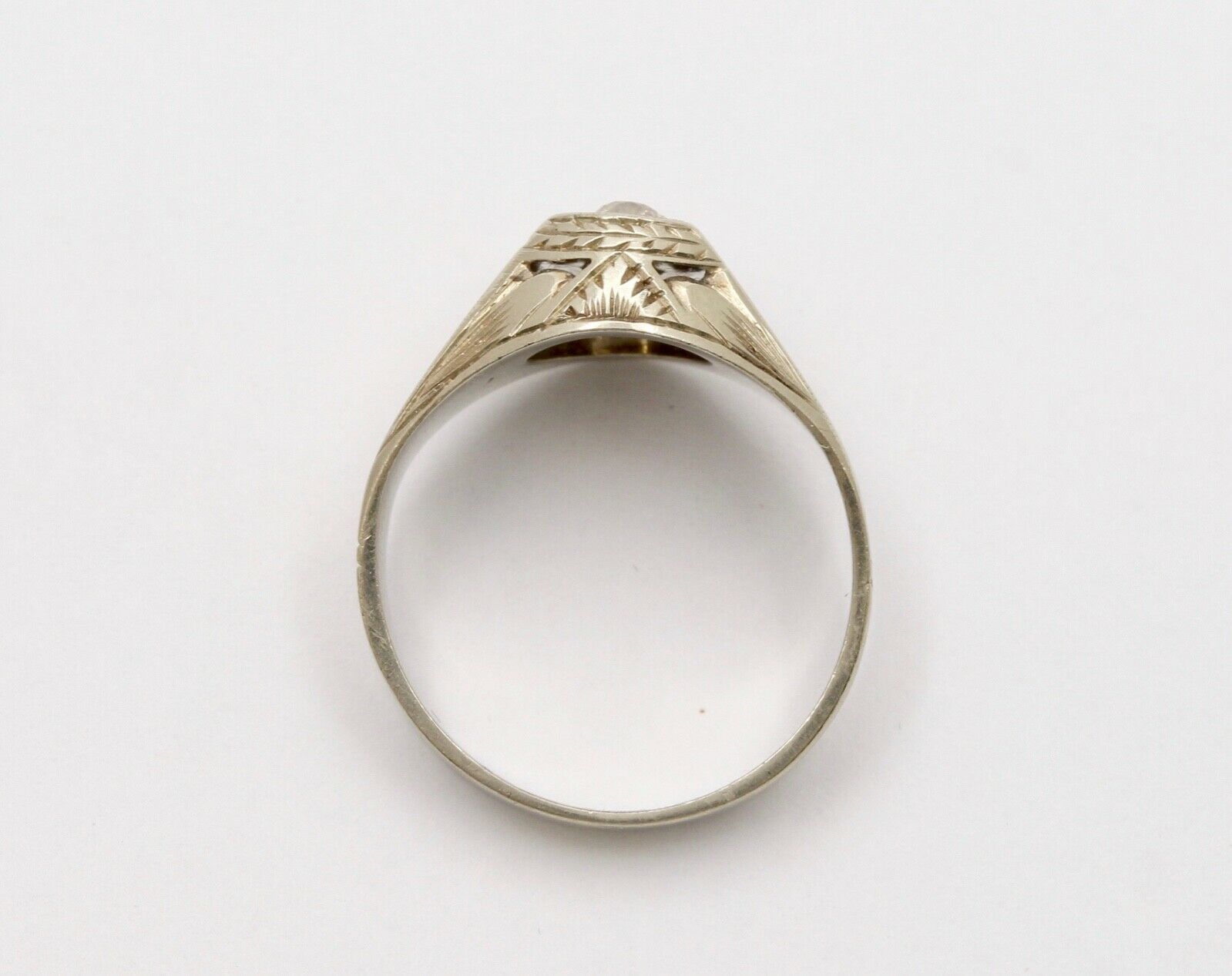 Art Deco Diamond 18K White Gold Ring Band, Engagement Ring