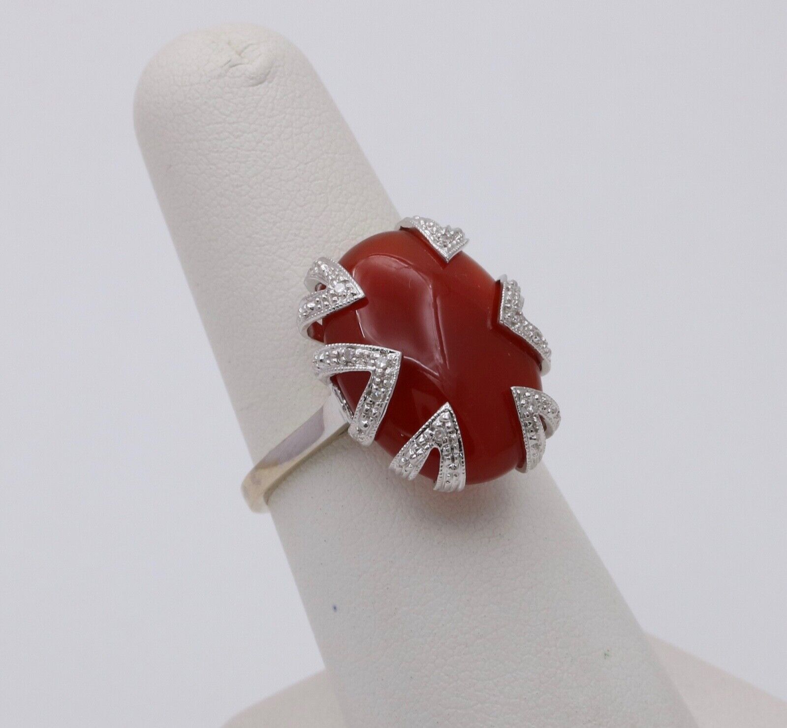 Vintage 14K White Gold Carnelian, Diamond Ring