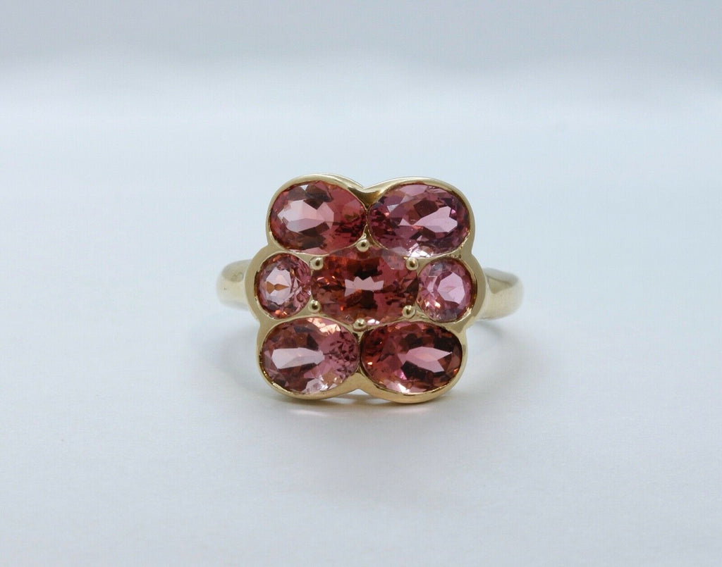 Vintage Pink Tourmaline Flower 14K Yellow Gold