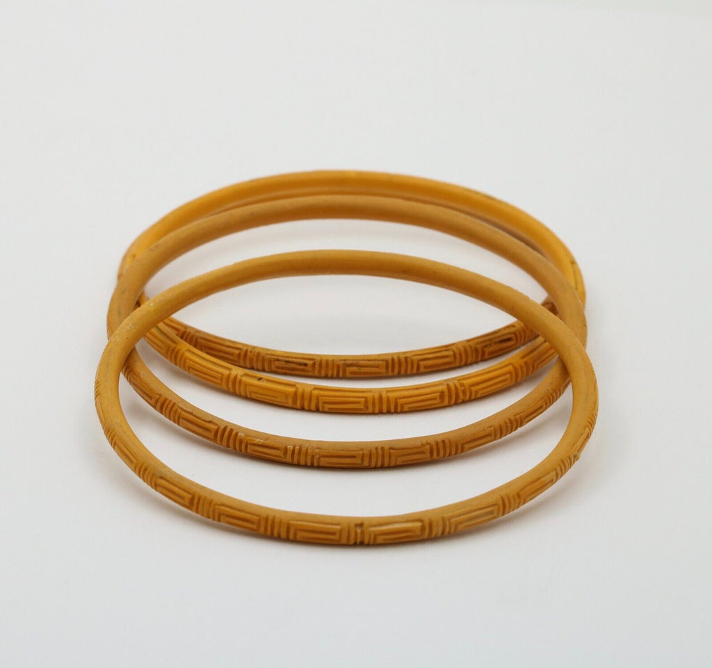 Vintage 1960’s Carved Mustard Yellow Set Four Bangles