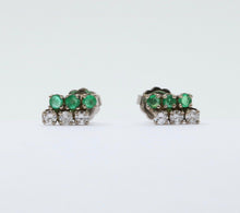 Load image into Gallery viewer, Vintage 14K White Gold Diamond &amp; Emerald Cluster Studs Earrings, Push Back Earri
