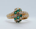 Vintage Bypass Diamonds and Emeralds 14K Yellow Gold Ring