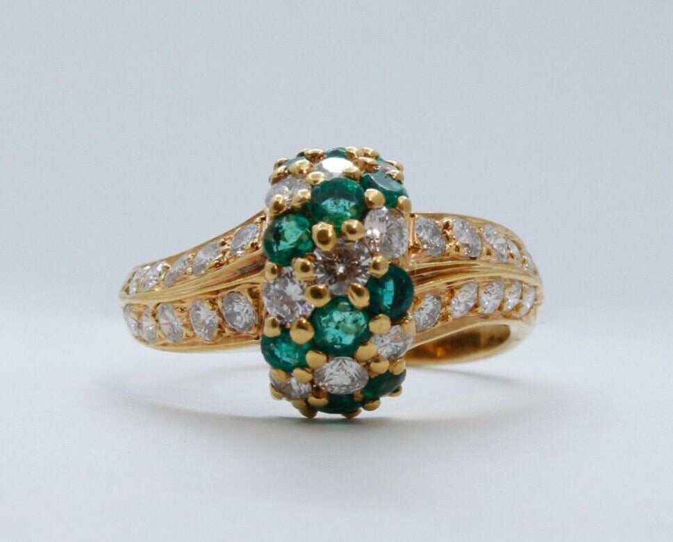 Vintage Bypass Diamonds and Emeralds 14K Yellow Gold Ring