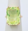 Vintage 14K Yellow Gold Uranium Glass Gem Rhinestones Ring, Vaseline Glass Ring