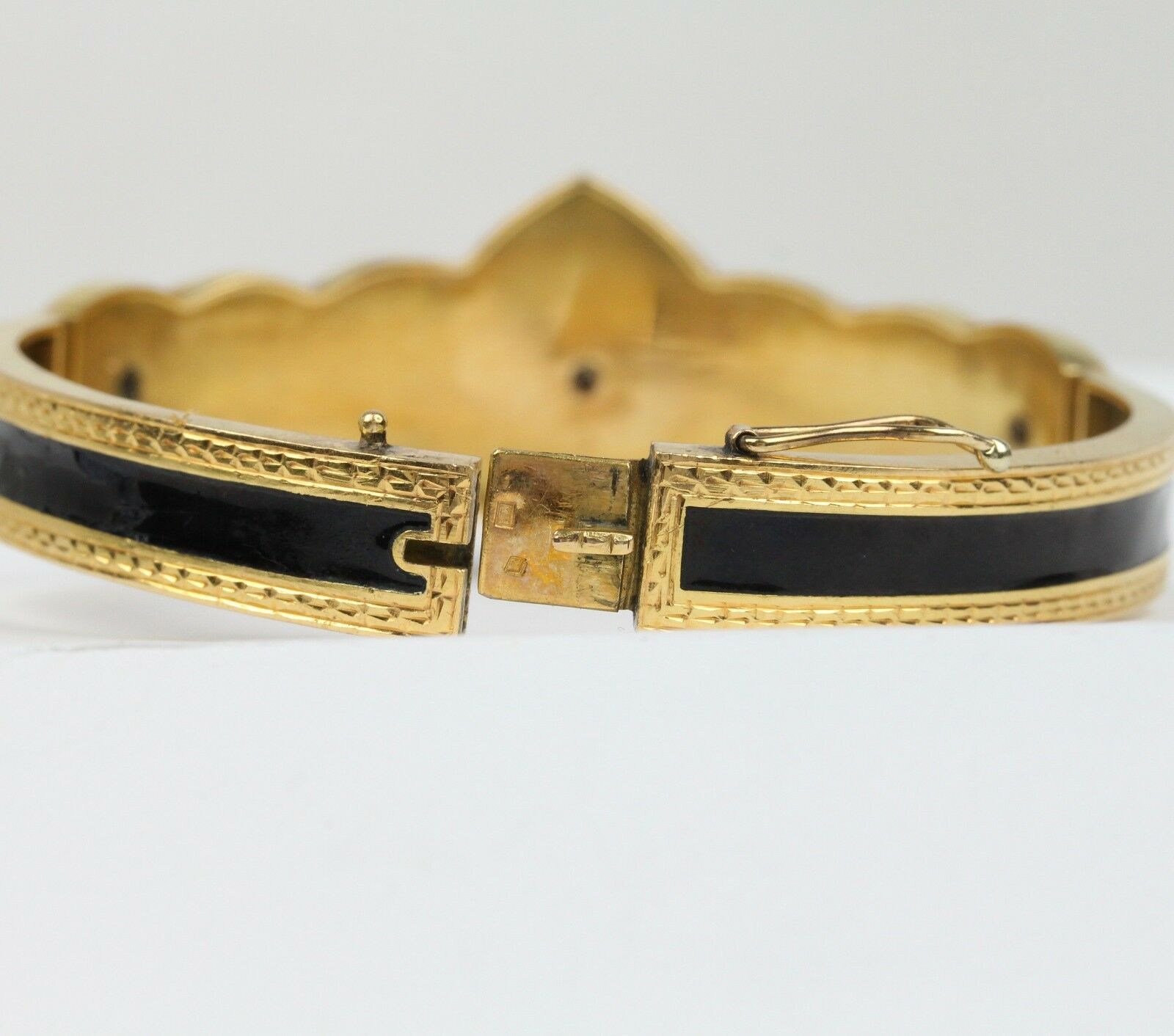 Victorian Mourning Antique Bracelet 18K Yellow Gold Black Enamel & Diamond