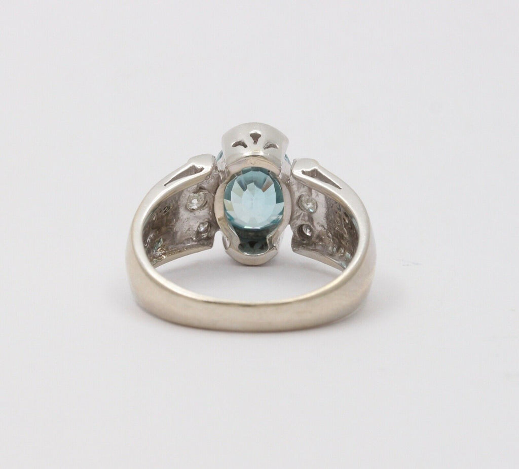 Vintage 14K White Gold Blue Zircon Diamond Ring, Cocktail Ring