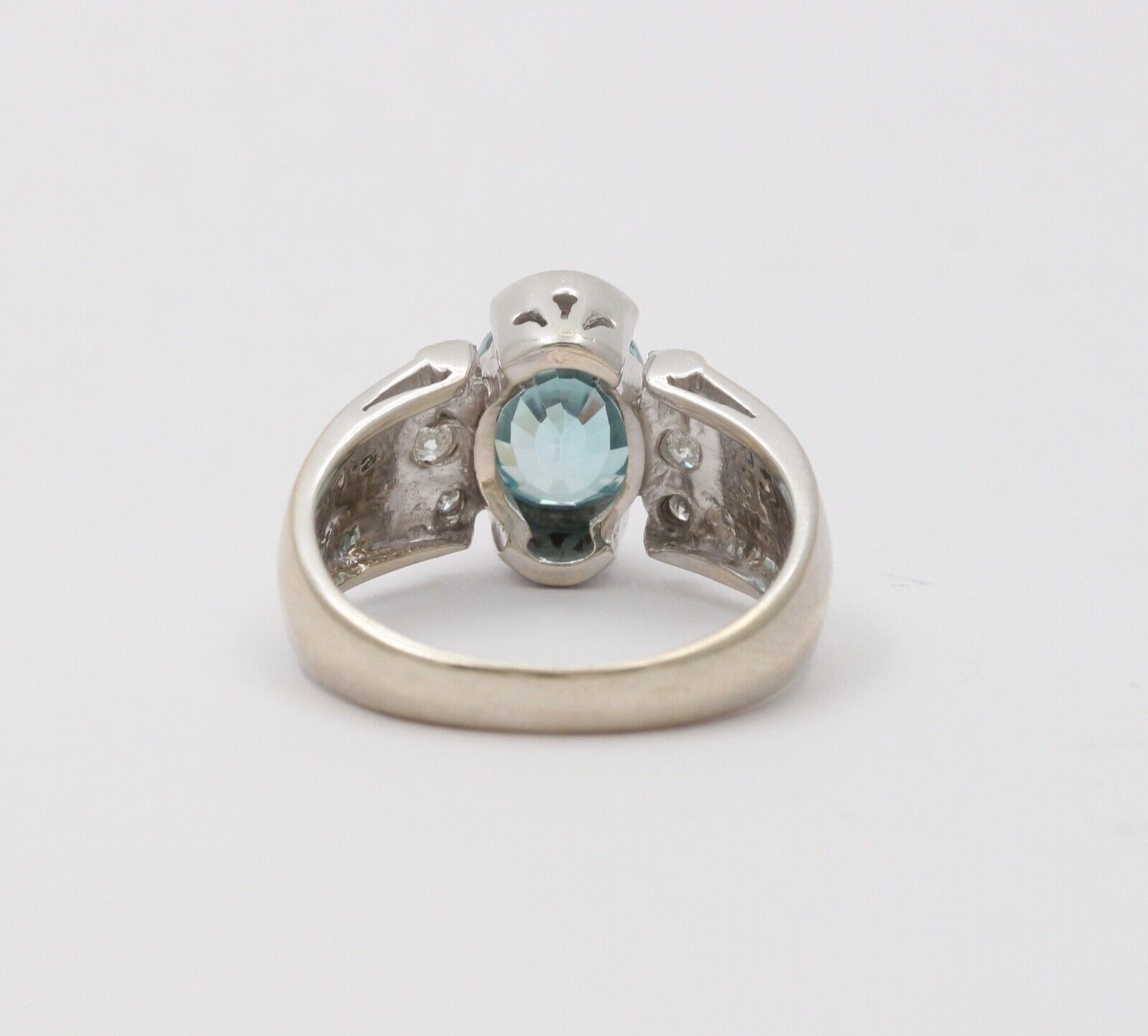 Vintage 14K White Gold Blue Zircon Diamond Ring, Cocktail Ring