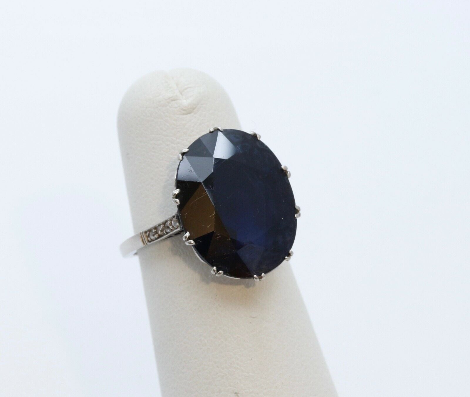 Art Deco Large Synthetic Sapphire Diamonds Platinum Cocktail Ring