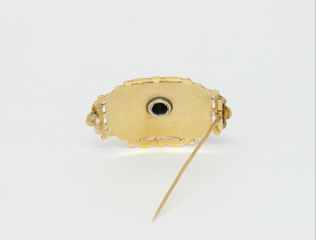Victorian18K Yellow Gold Black Enamel Diamond Pearl brooch