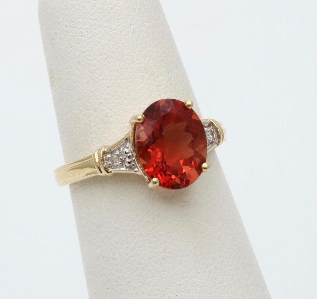Vintage 14K Gold Andesine And Diamond Engagement Ring .