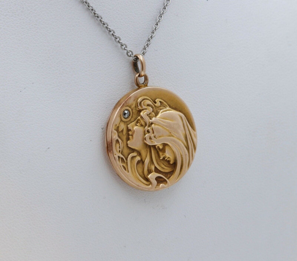 Victorian Repousse "Ladies Under The Star" Locket Pendant