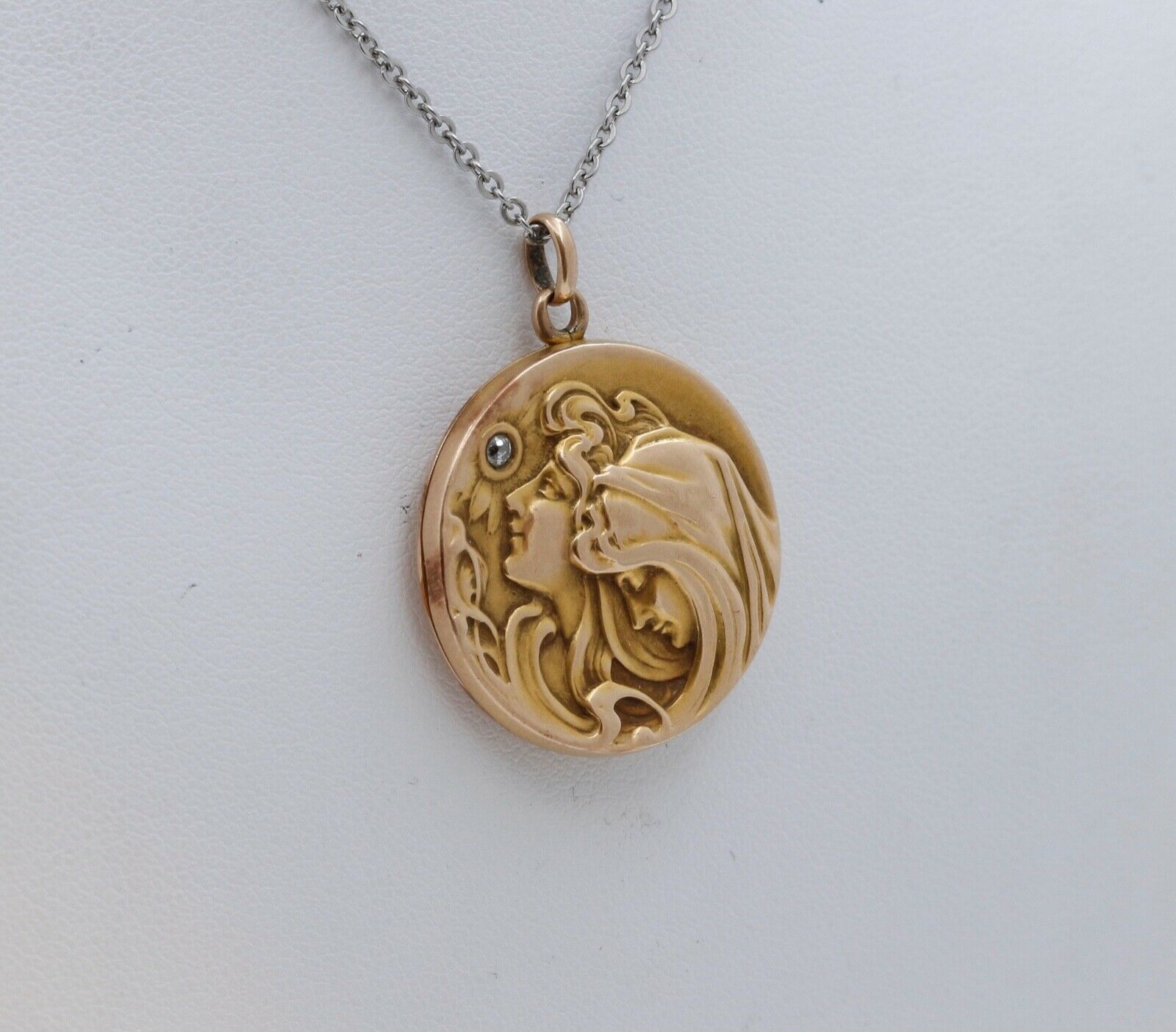 Victorian Repousse "Ladies Under The Star" Locket Pendant