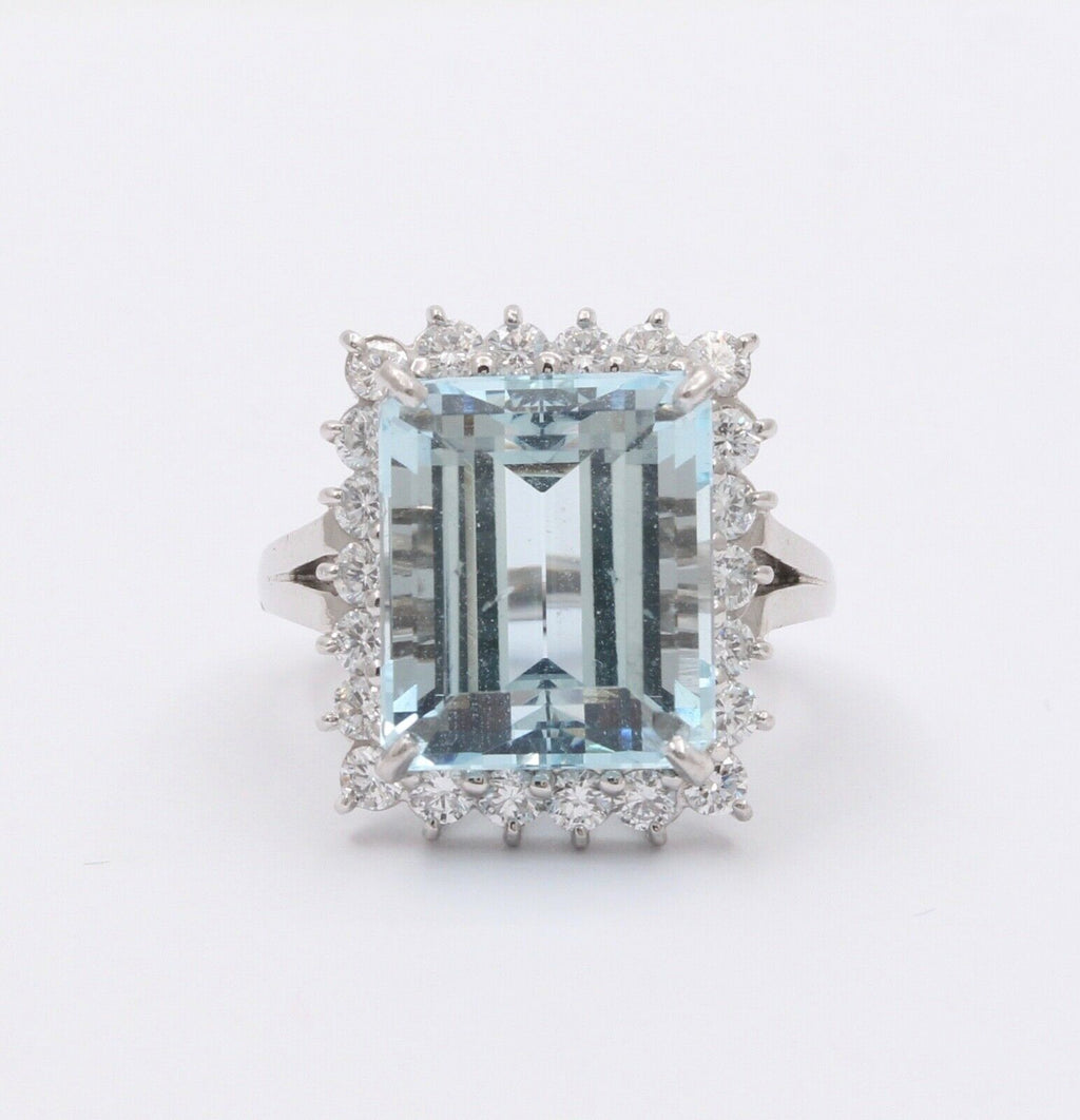 Vintage Aquamarine Diamonds Platinum Ring