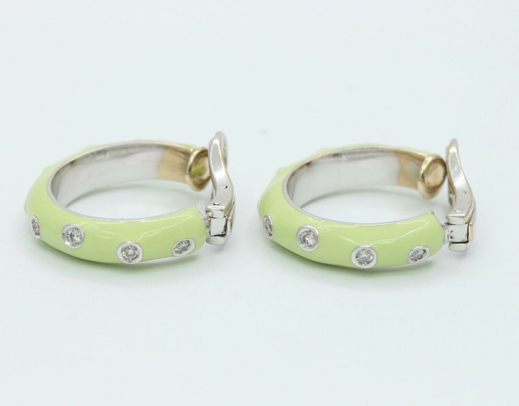 Designer Andreoli 18K Mint Green Enamel Hoop Earrings