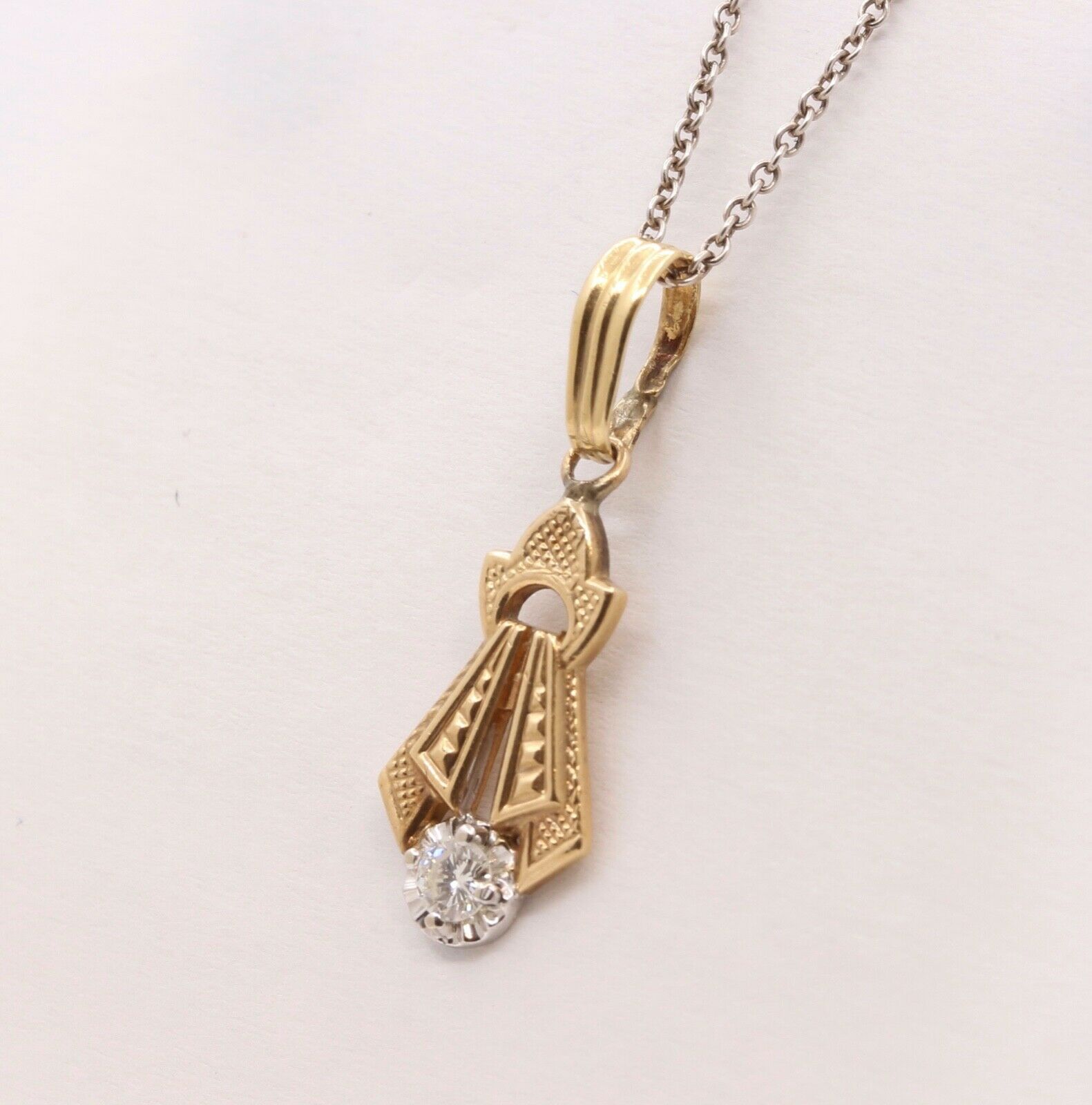 Art Deco 14K Yellow White Gold Diamond Pendant