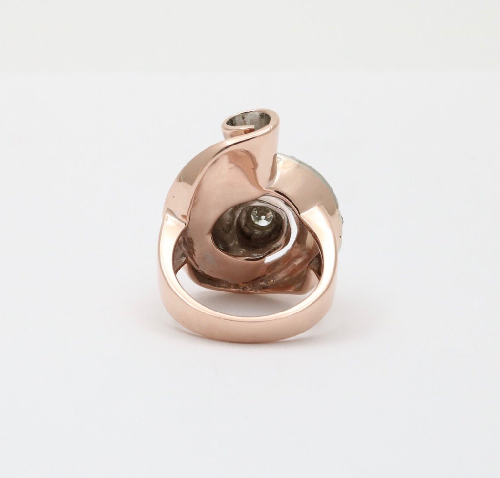 Retro 14K Rose & White Gold Diamond And Ruby Statement Spiral Ring