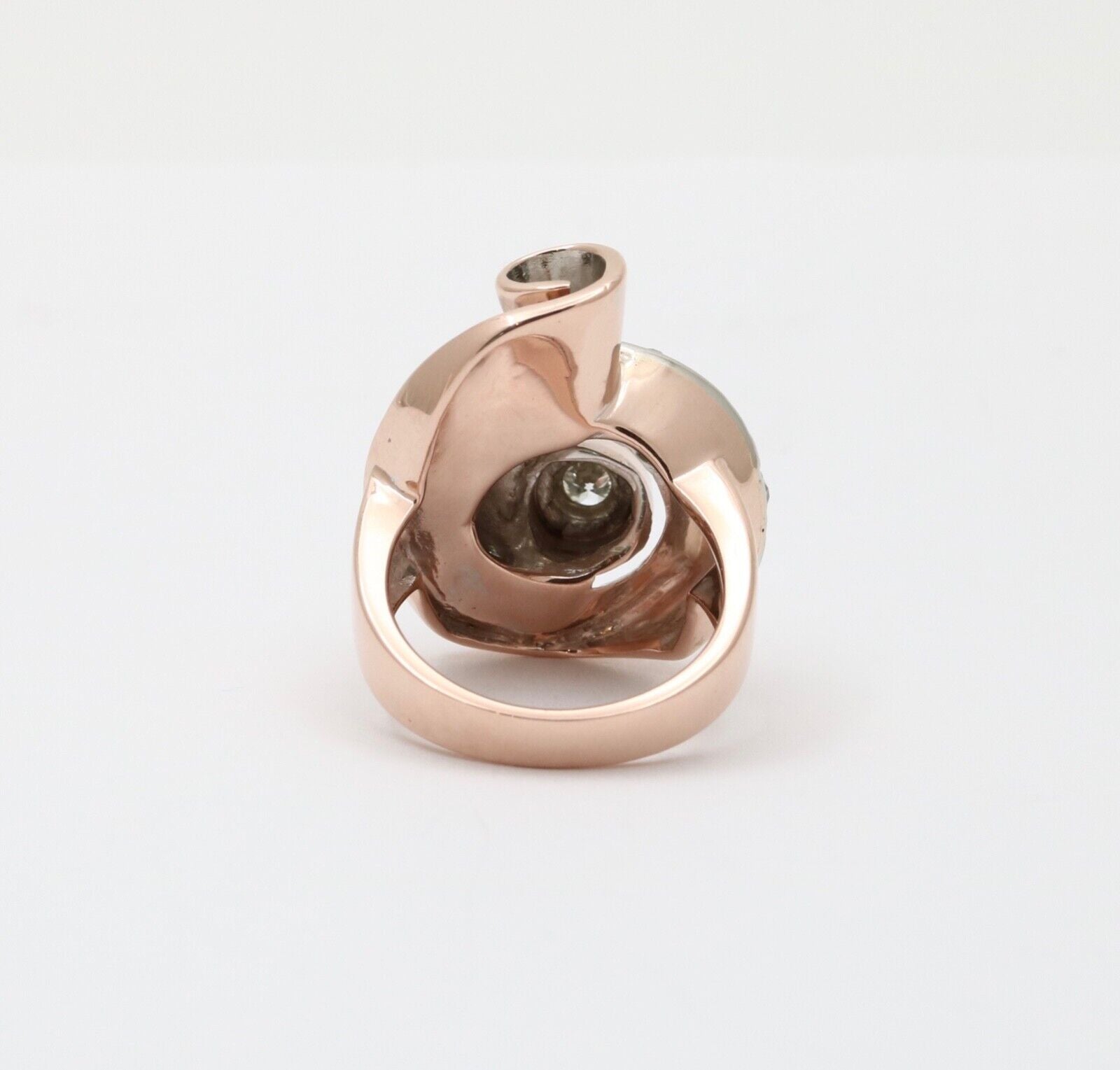 Retro 14K Rose & White Gold Diamond And Ruby Statement Spiral Ring