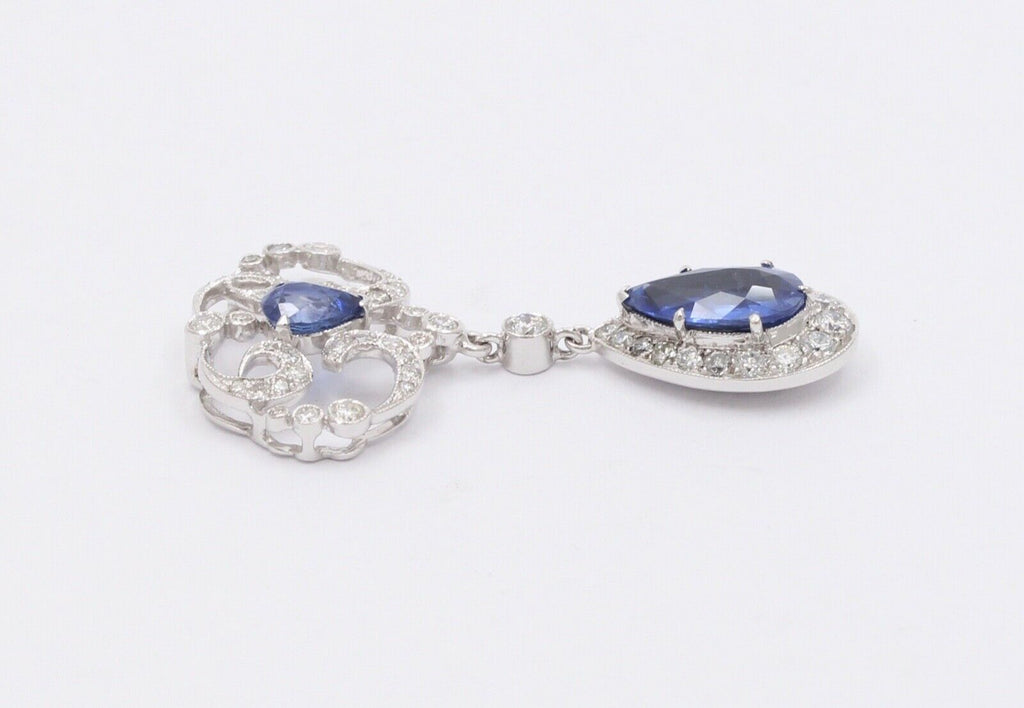 Elegant Blue Sapphires Diamonds 18K White Gold Pendant