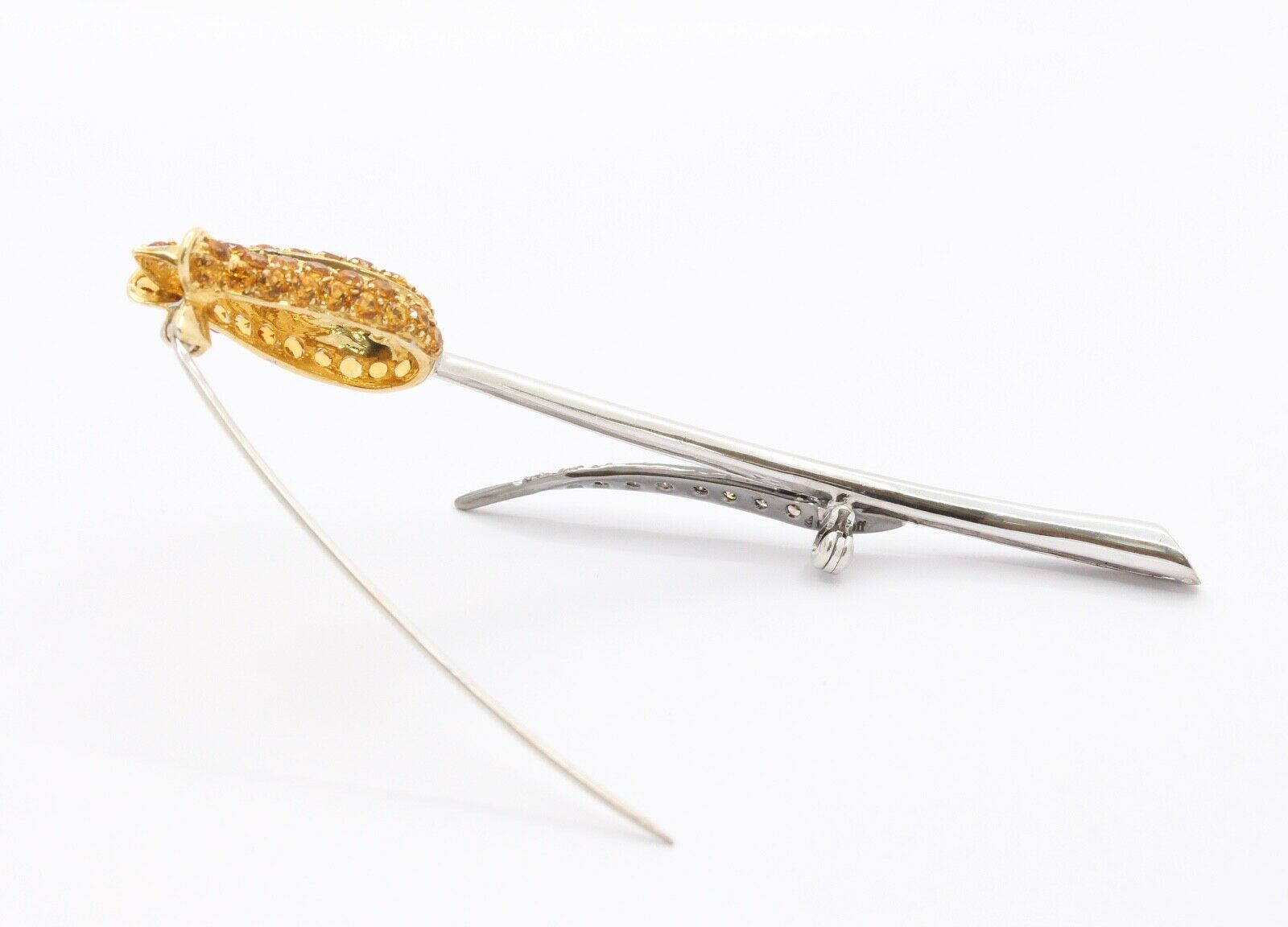 Vintage Ladies Tulip 18K White Gold Diamonds Yellow Sapphires Brooch Pin
